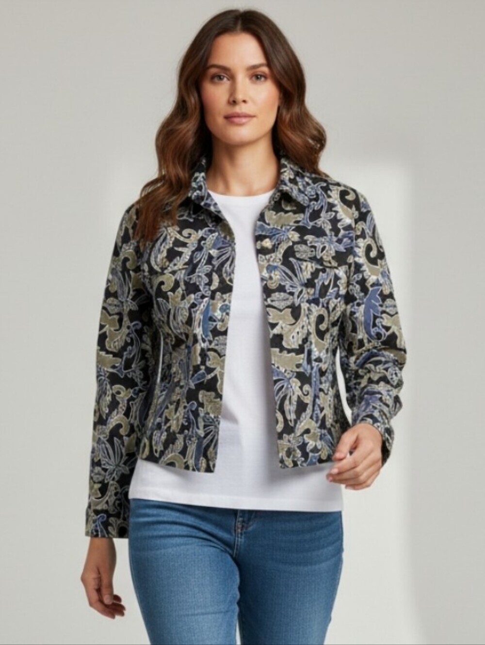 Harley Davidson Blue Green Paisley Cotton Trucker Jacket Small